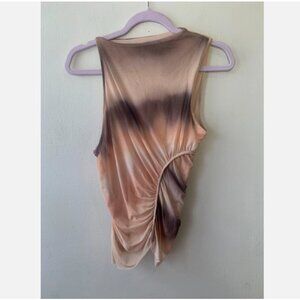Zara Mesh Tie-Dye Asymmetrical Top Ruched Mock Neck